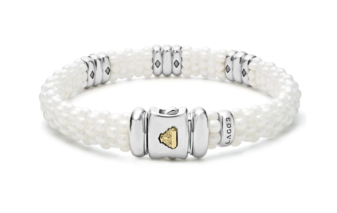 "White Caviar" Three Station Diamond Caviar Bracelet (7)
