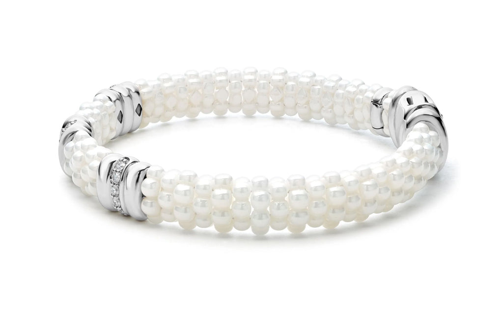 "White Caviar" Three Station Diamond Caviar Bracelet (7)