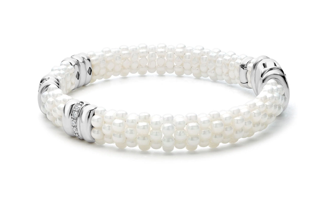 "White Caviar" Three Station Diamond Caviar Bracelet (7)