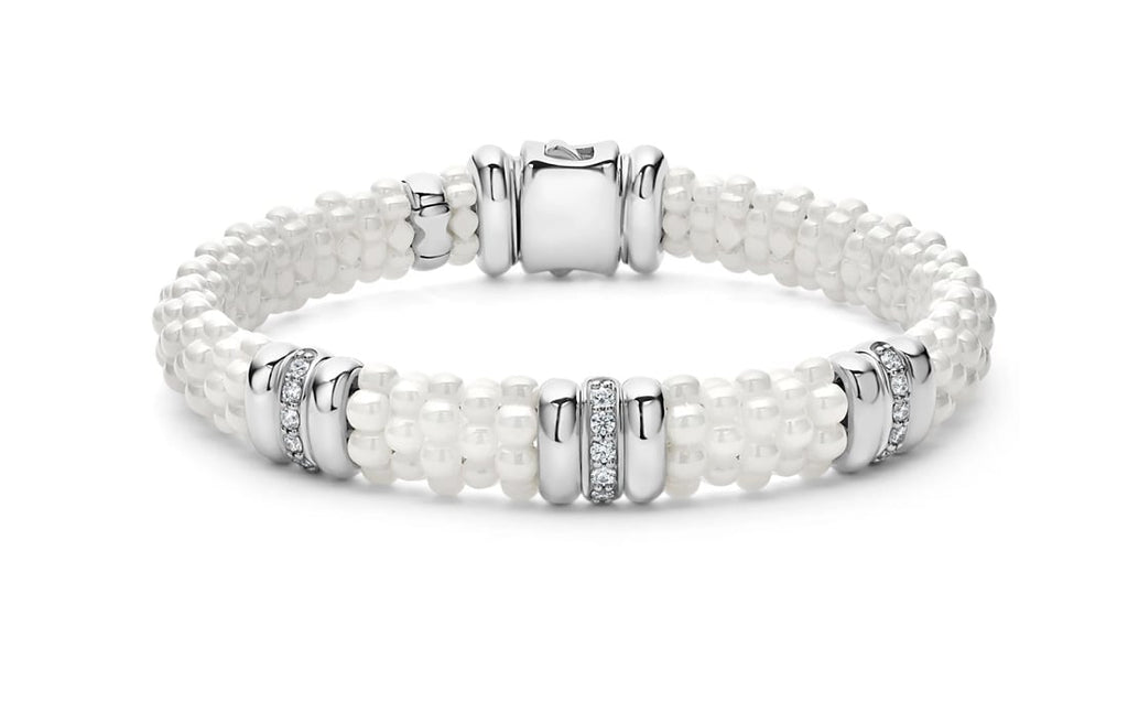 LAGOS "White Caviar" Three Station Diamond Caviar Bracelet