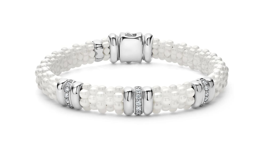 LAGOS "White Caviar" Three Station Diamond Caviar Bracelet