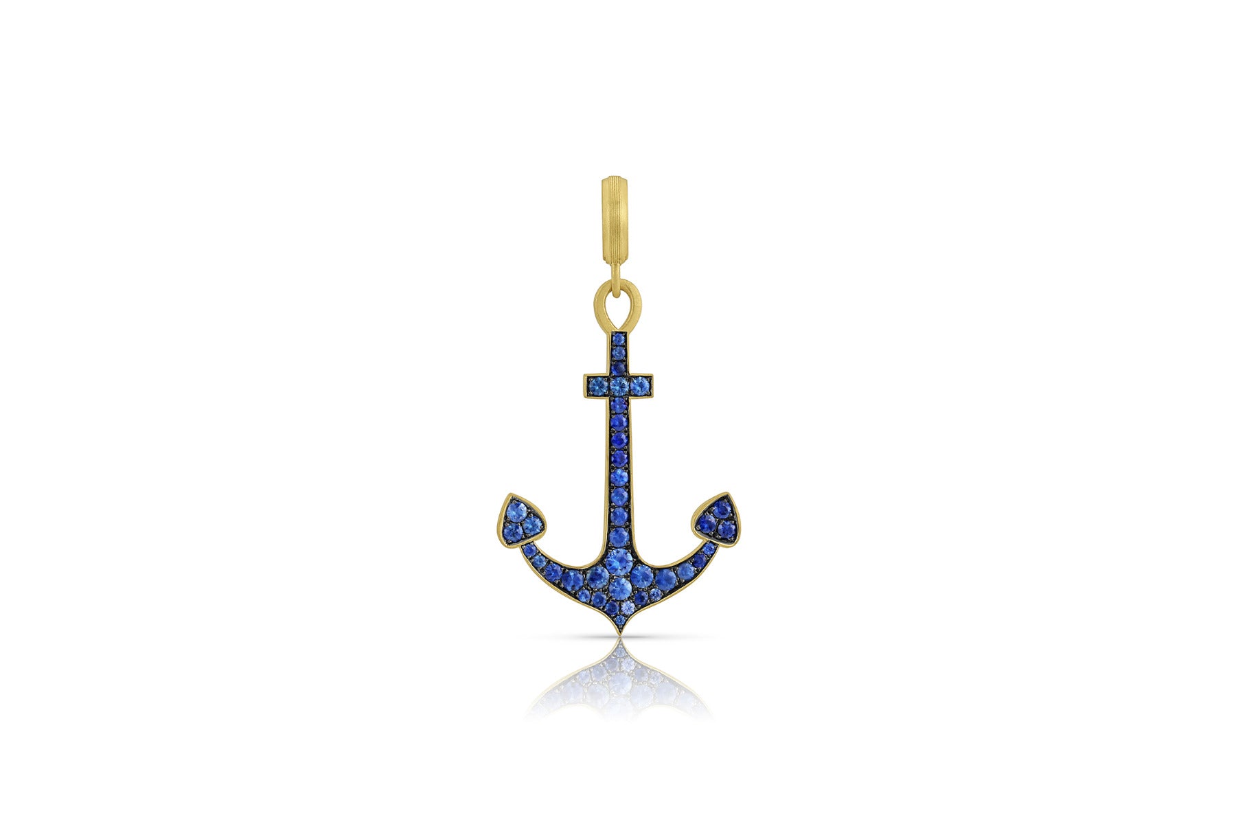 Pavé Anchor Pendant - Blue Sapphire - Leigh Maxwell Jewelry