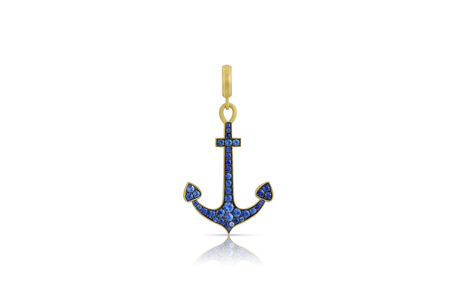 Pavé Anchor Pendant - Blue Sapphire - Leigh Maxwell Jewelry
