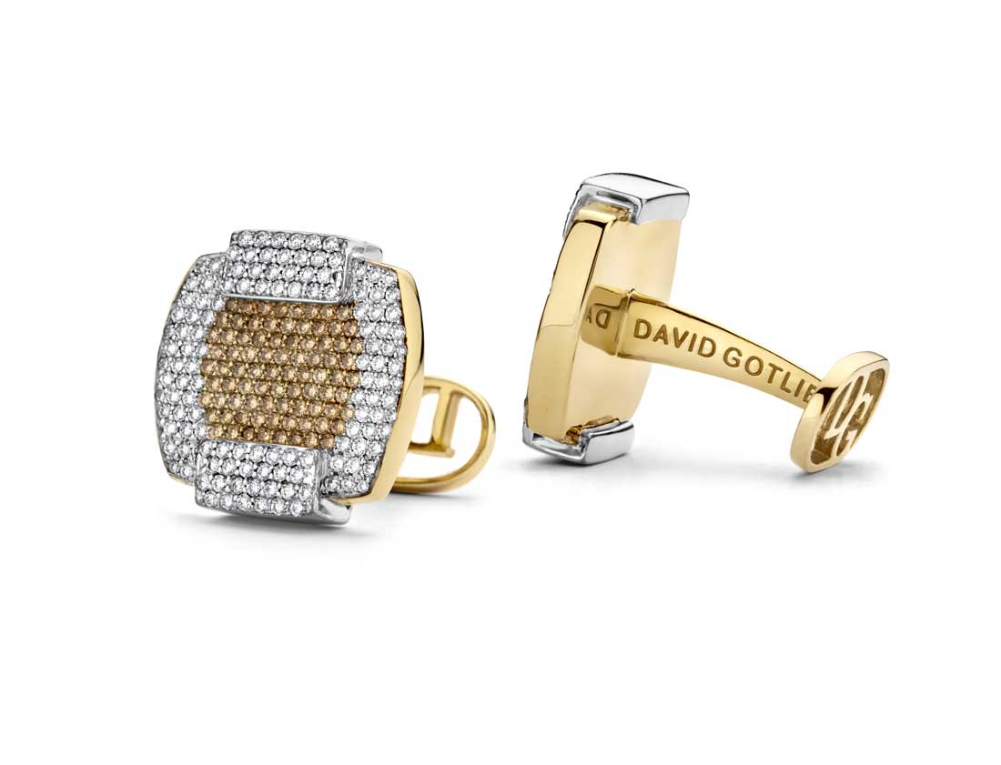 David Gotlib "Prado Presentation" Madison Diamond Cufflinks in 18kt Yellow & White Gold