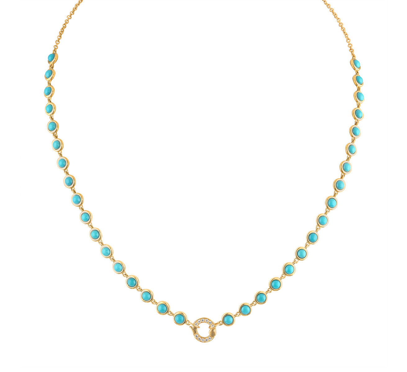 Eden Presley Turquoise Bezel Closure 22" 14kt Yellow Gold Necklace