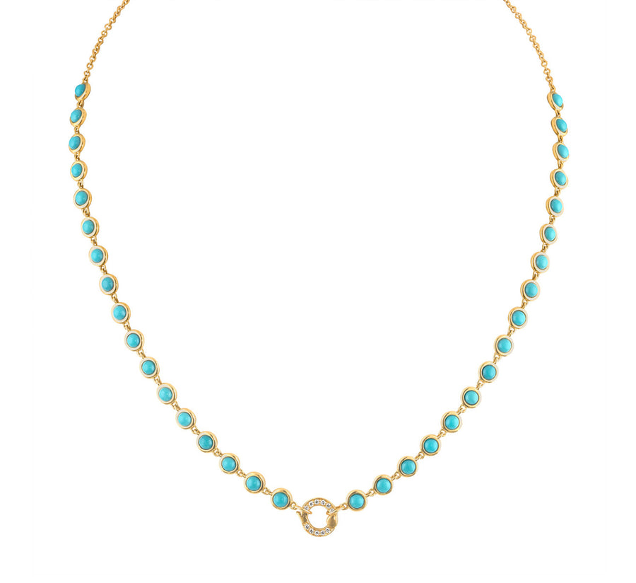 Eden Presley Turquoise Bezel Closure 22" 14kt Yellow Gold Necklace
