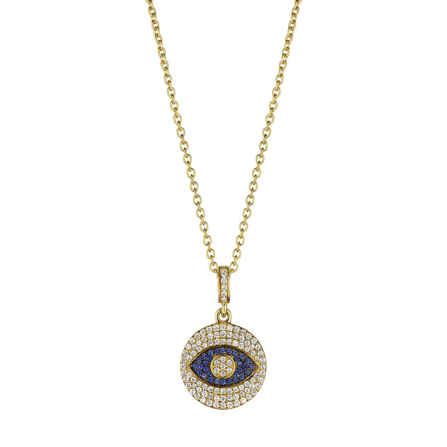 Penny Preville 18kt Yellow Gold Blue Sapphire & Diamond Evil Eye Medallion Necklace