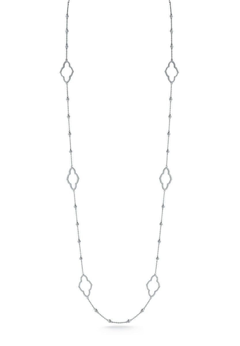 Beny Sofer Elongated Clover Diamond by the Yard Necklace in 14kt White Gold