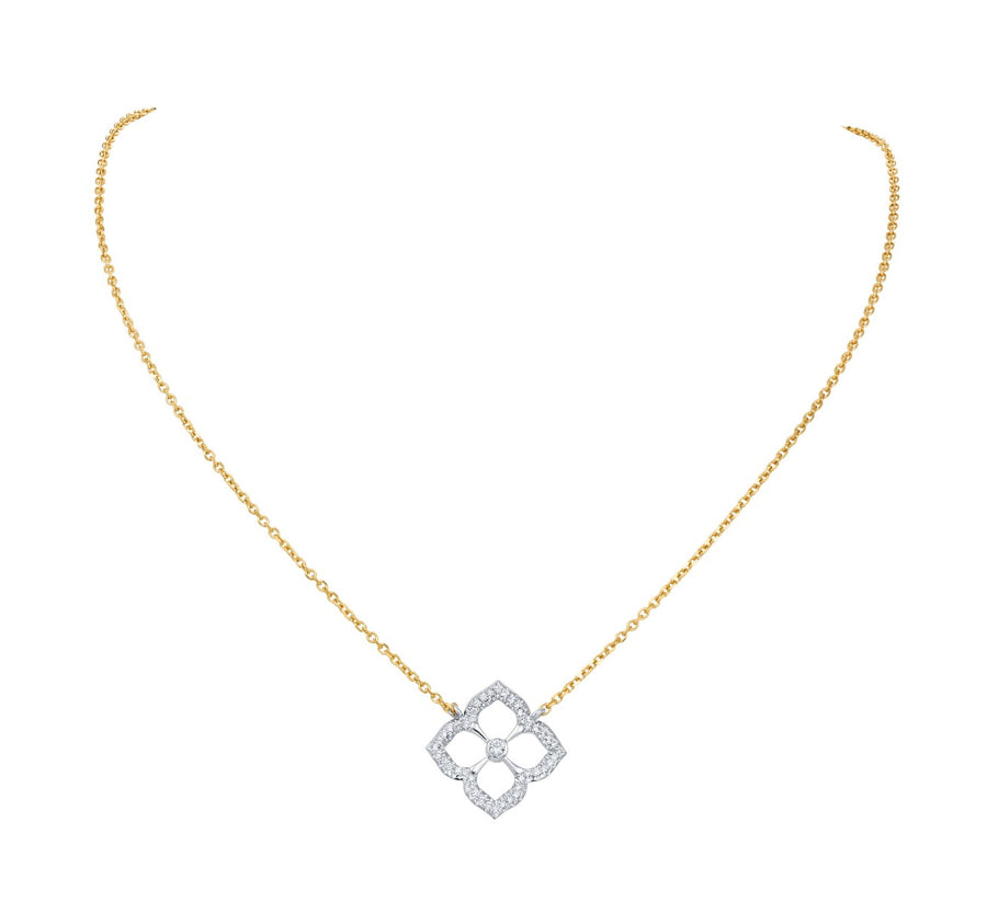 Gumuchian Two Tone 18kt Gold Diamond Lotus Fleur Pendant Necklace