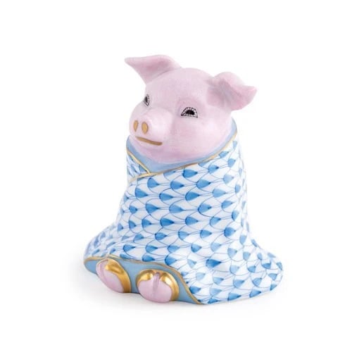 Herend Pig In A Blanket - Blue