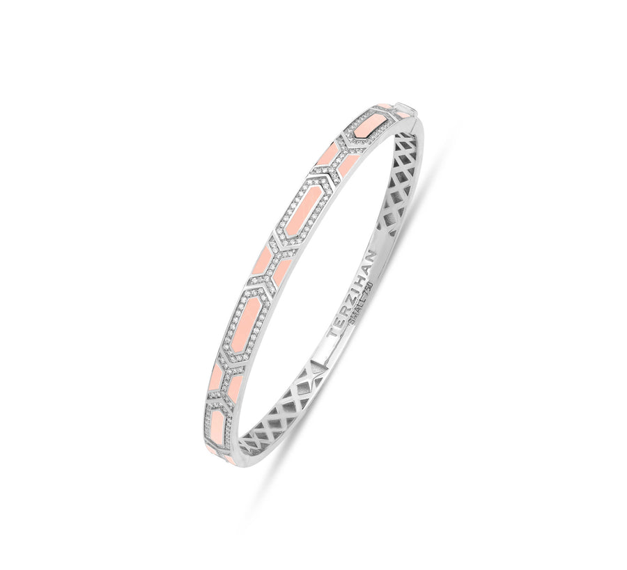 Shield Slim Bracelet - Pink Mother of Pearl Enamel in 18kt White Gold