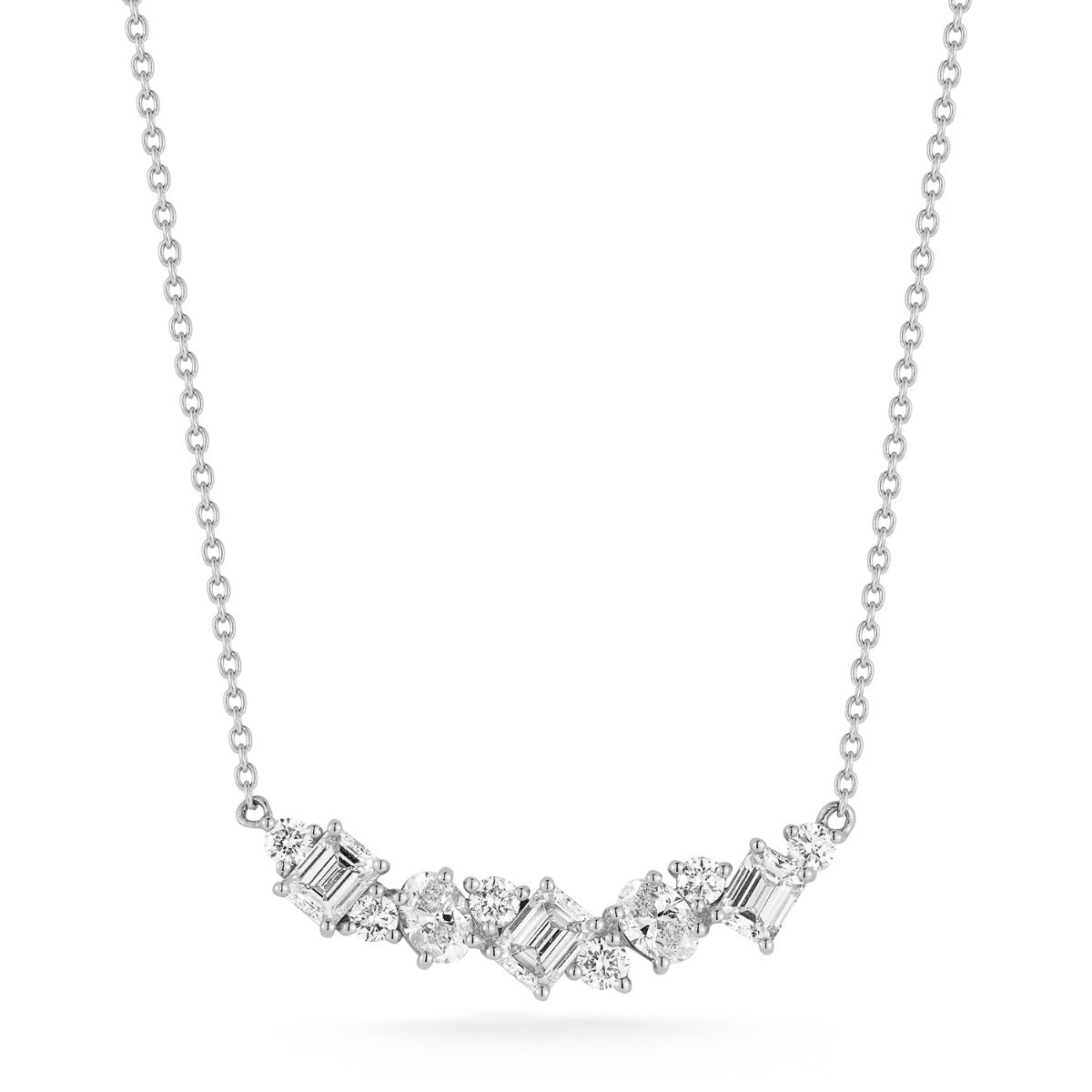 Beny Sofer Mixed Shape Diamonds Bar Necklace in 14kt White Gold