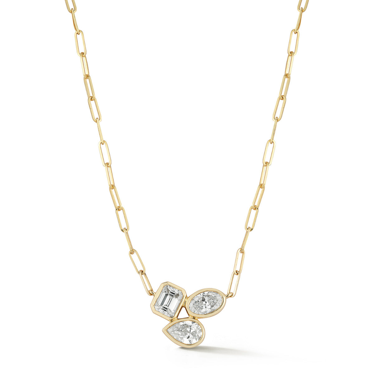 Beny Sofer Multi-Shape Diamond Paperclip 14kt Yellow Gold 18" Necklace