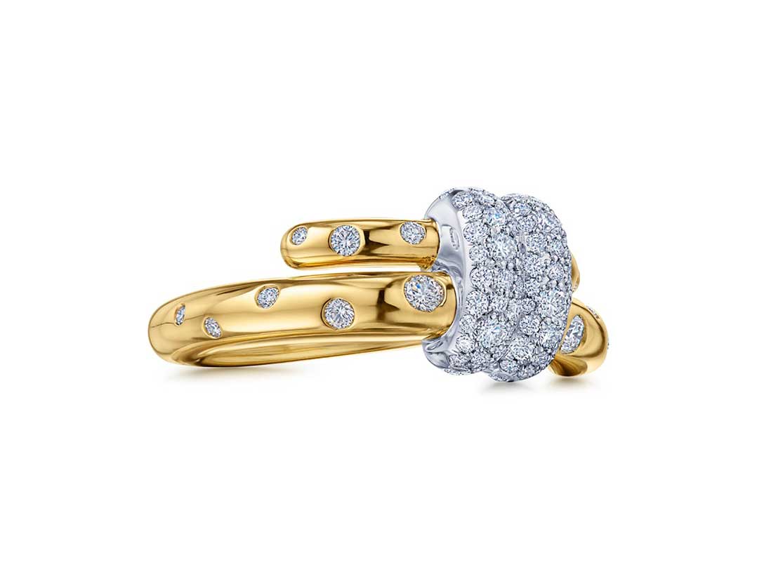 Cobblestone Small Buckle Ring with Diamonds
