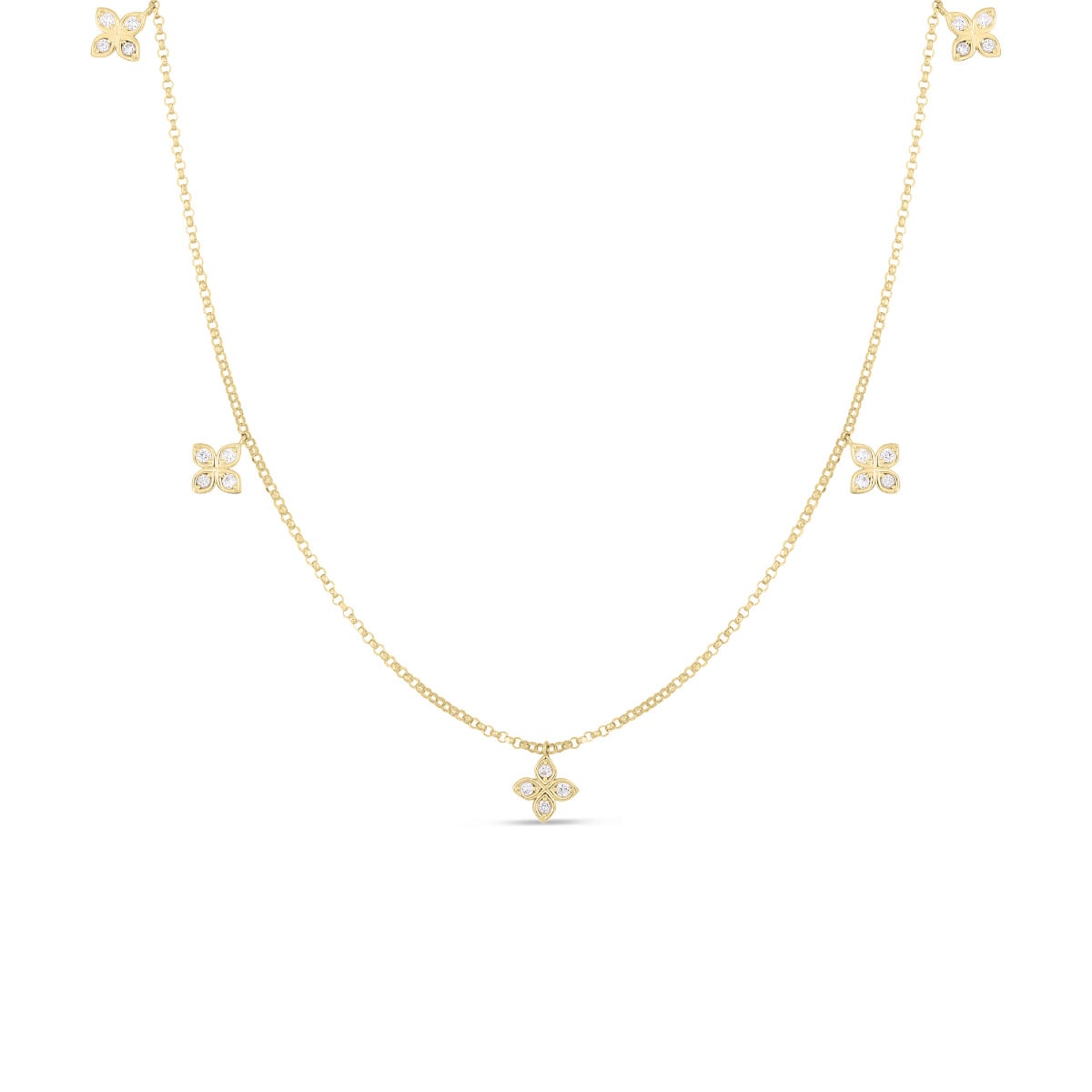 Roberto Coin "Diamonds by the Inch" 18kt Yellow  Gold Necklace with 5 Diamond Stations