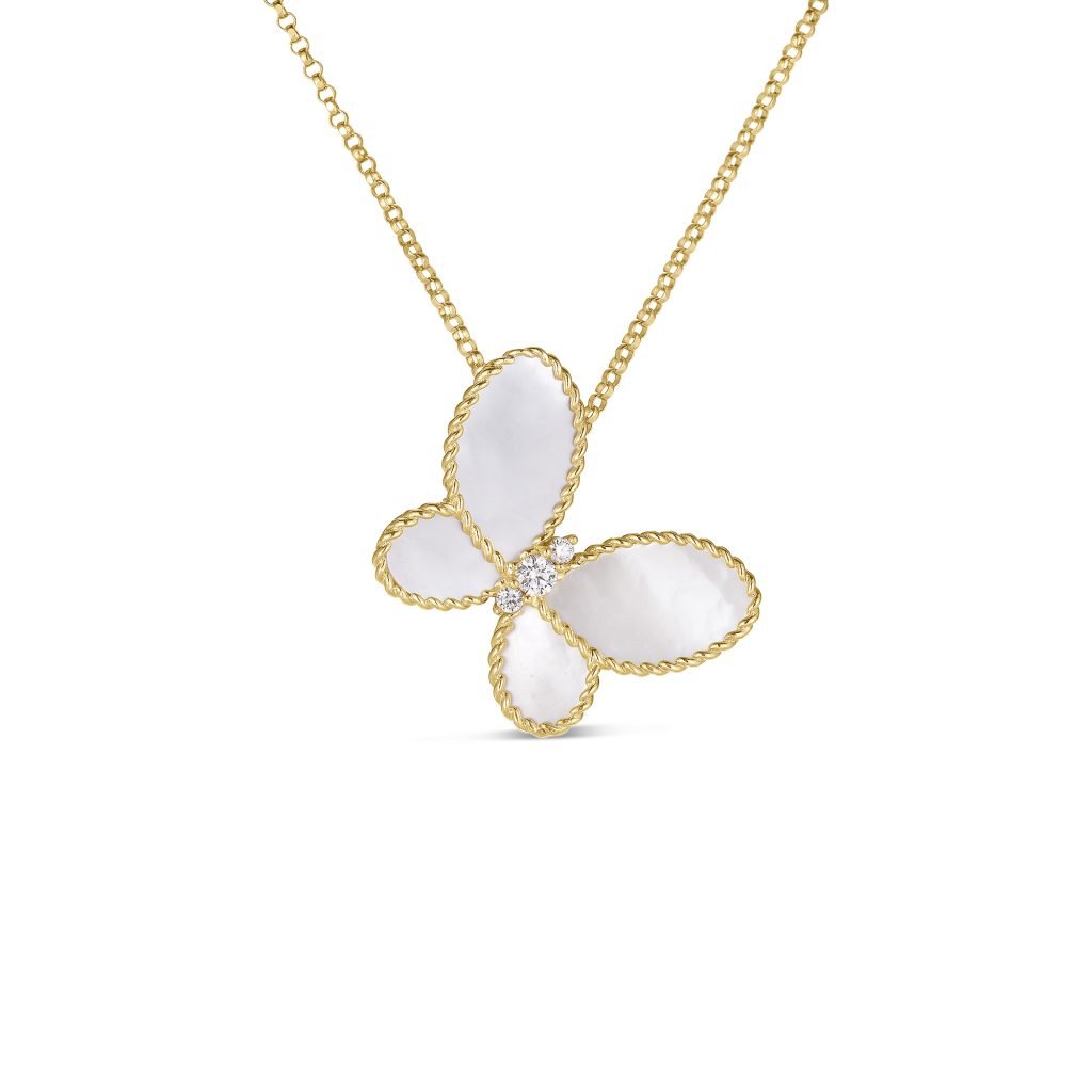 Roberto Coin 18kt Yellow Gold Jasmine Diamond & Mother of Pearl Butterfly Necklace