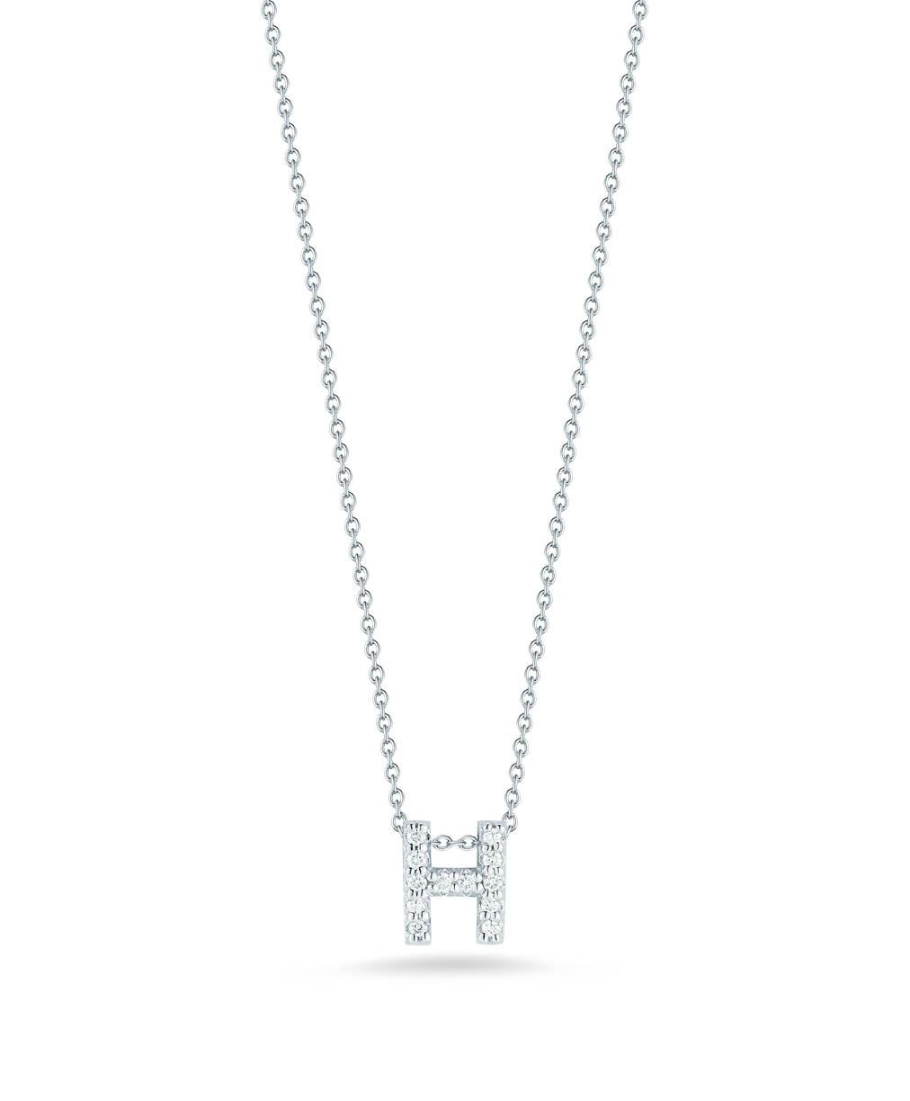 Roberto Coin "Tiny Treasures" Love Letter H in Diamonds Women's Necklace