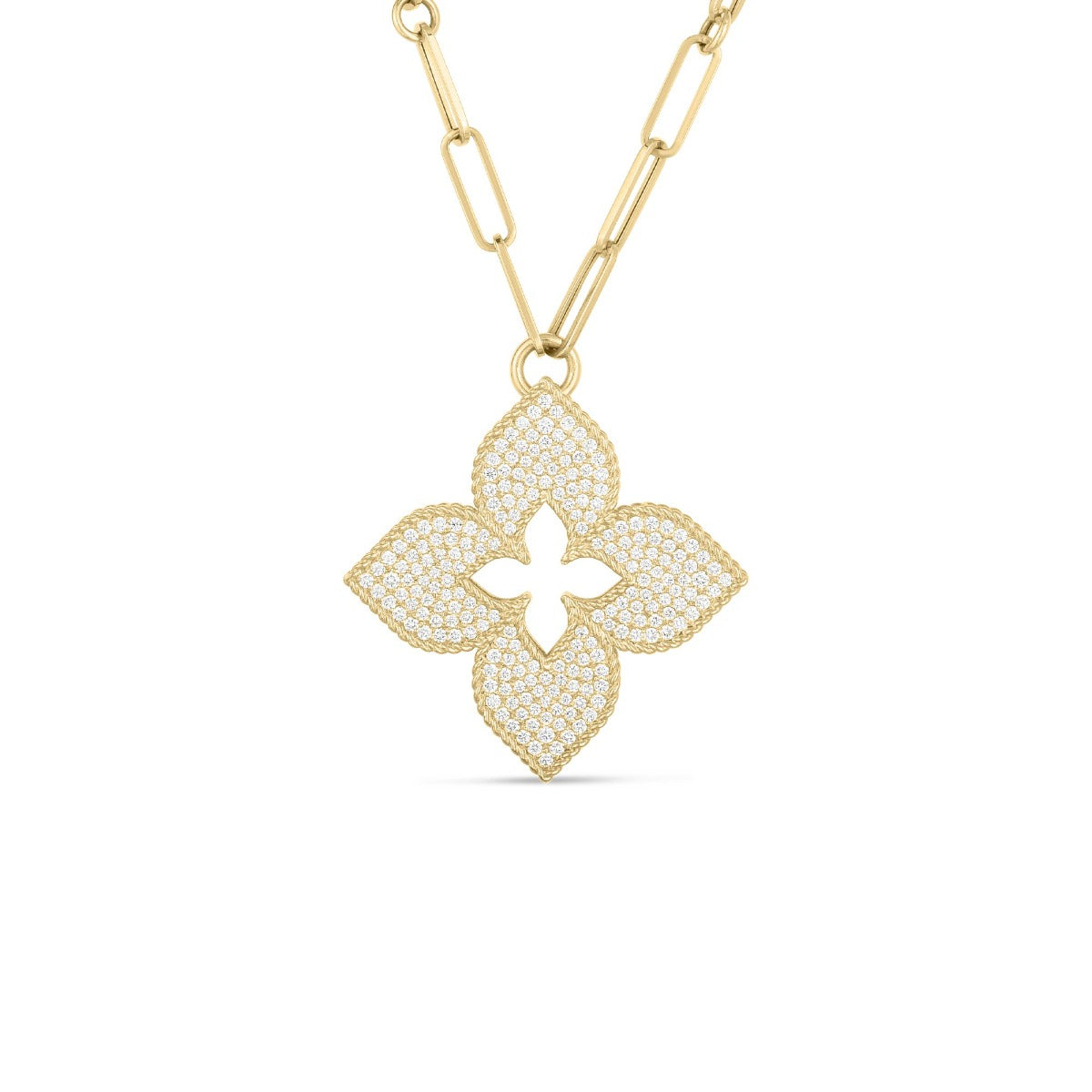 Roberto Coin “Venetian Princess” 18kt Yellow Gold Diamond Floral Necklace