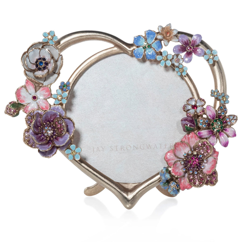 Jay Strongwater Prem 4" Round Heart Bouquet Frame - Flora