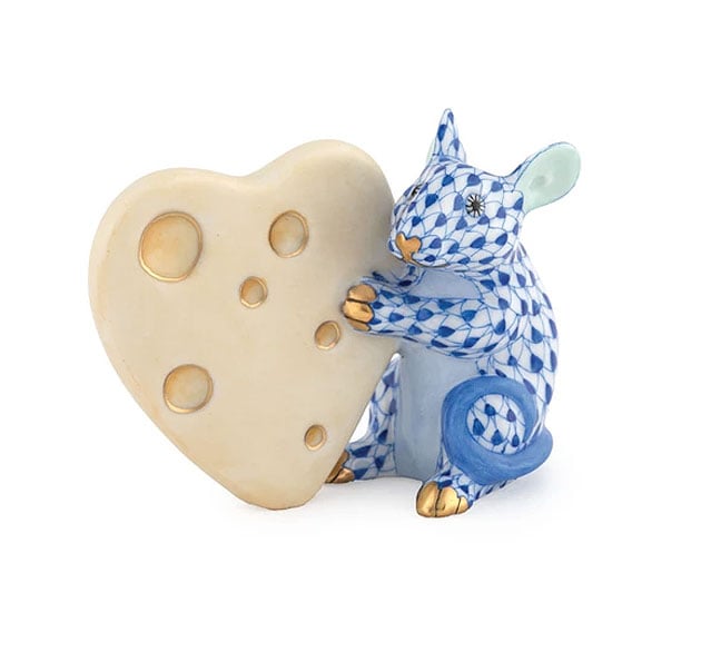 Herend Mouse With Heart Cheese - Sapphire
