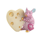 Herend Mouse With Heart Cheese - Raspberry