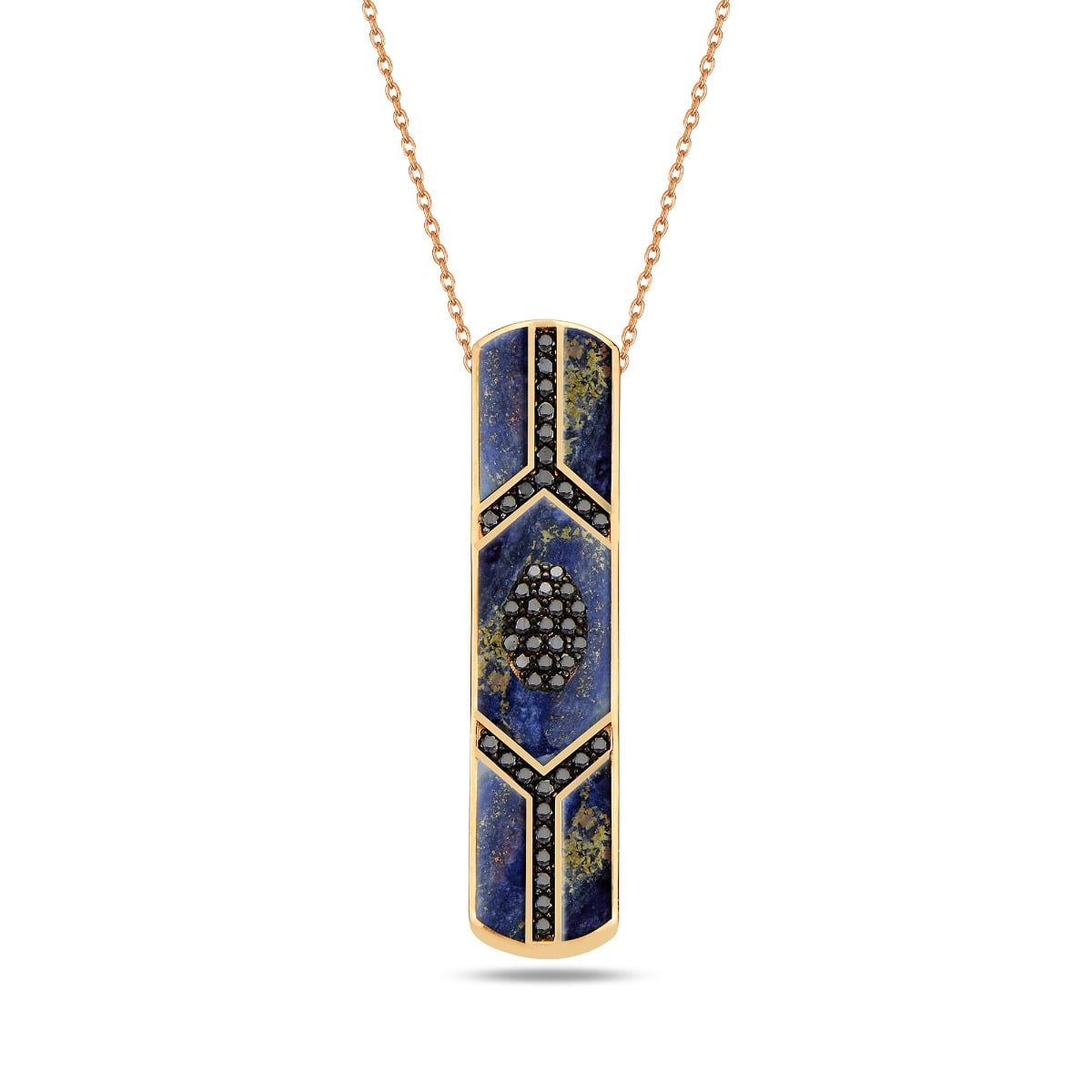 Terzihan Black Diamond Shield Lapis Enamel Pendant in 18kt Rose Gold