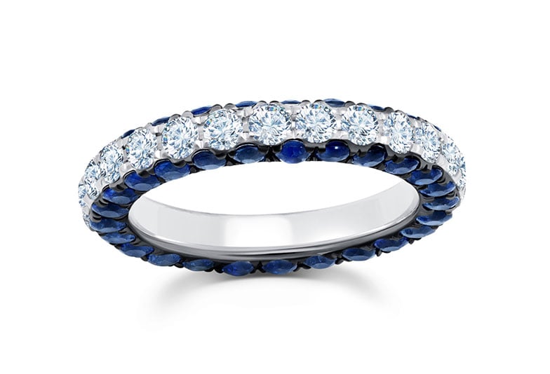 Graziela Gems Blue Sapphire & Diamond 3 Sided Band