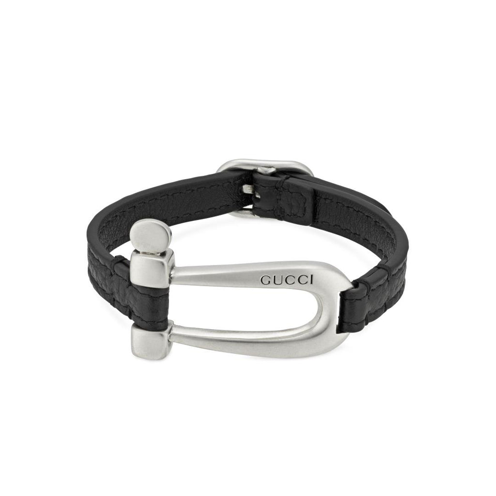 Gucci Men's Black Leather Bracelet With Stirrup Detail