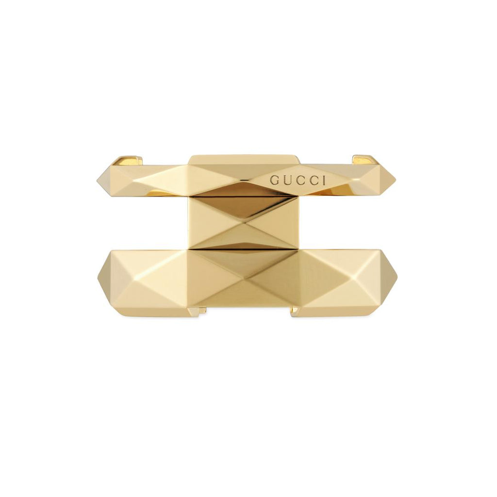 "Link to Love" 18kt Yellow Gold Geometric Studded Double Ring (7.5)