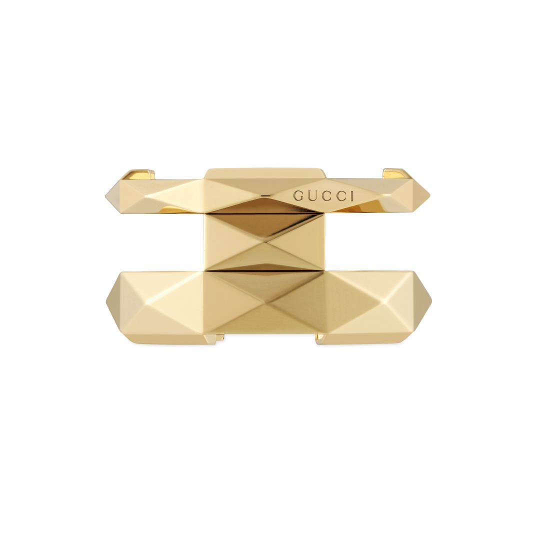 "Link to Love" 18kt Yellow Gold Geometric Studded Double Ring (7.5)