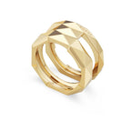 Gucci "Link to Love" 18kt Yellow Gold Geometric Studded Double Ring (7.5)