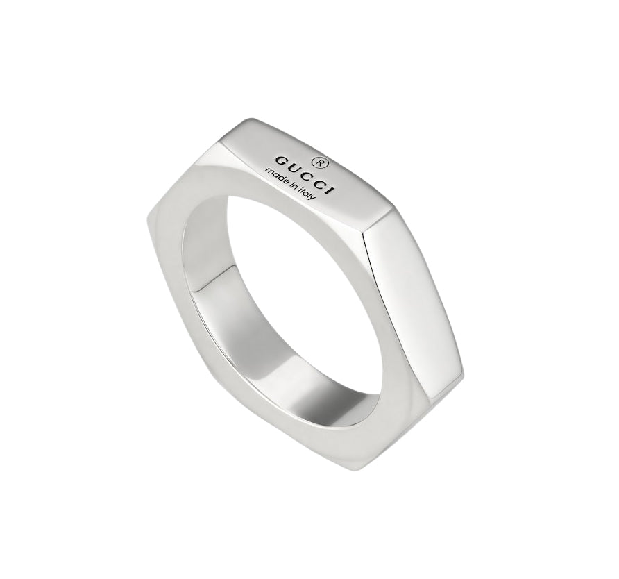 Gucci Trademark Hexagon Sterling Silver Ring (7.25)