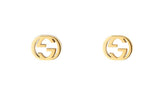 Gucci stud earrings in 18k yellow gold feature signature interlocking double G.