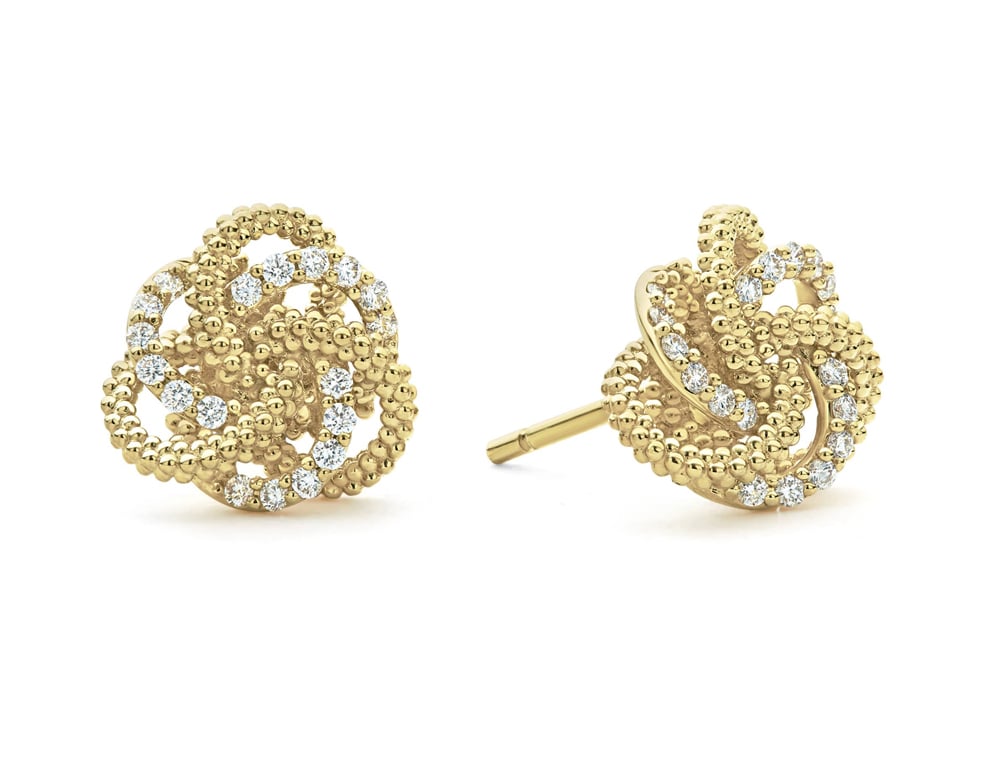 LAGOS "Love Knot" Large Diamond Earrings in 18kt Yellow Gold