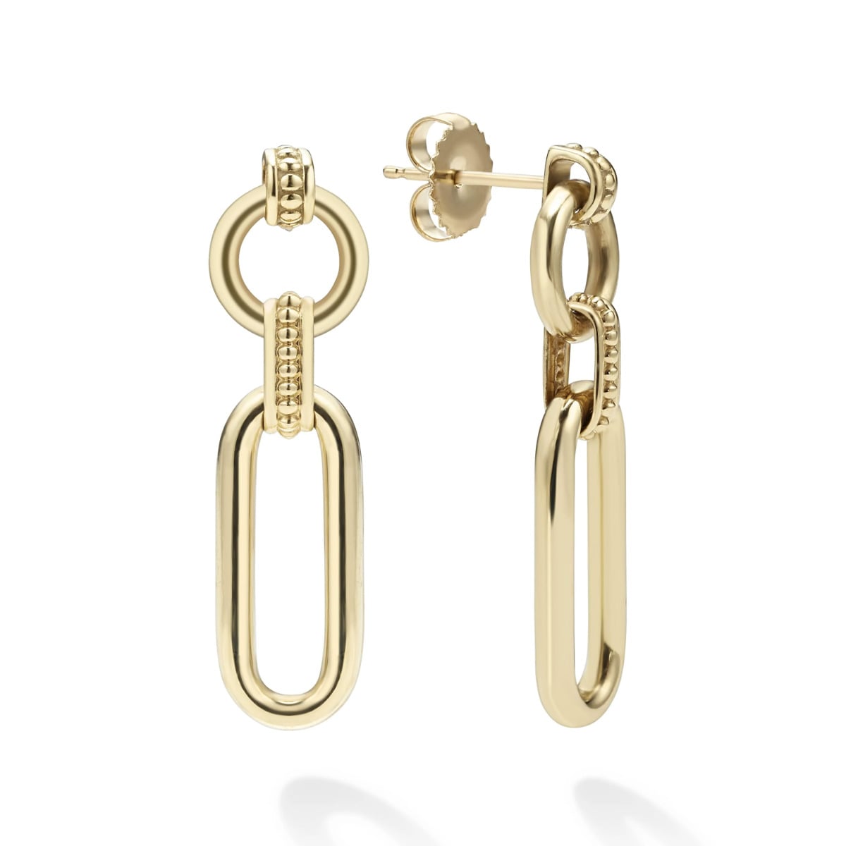 LAGOS "Signature Caviar" Link Drop Earrings in 18kt Yellow Gold