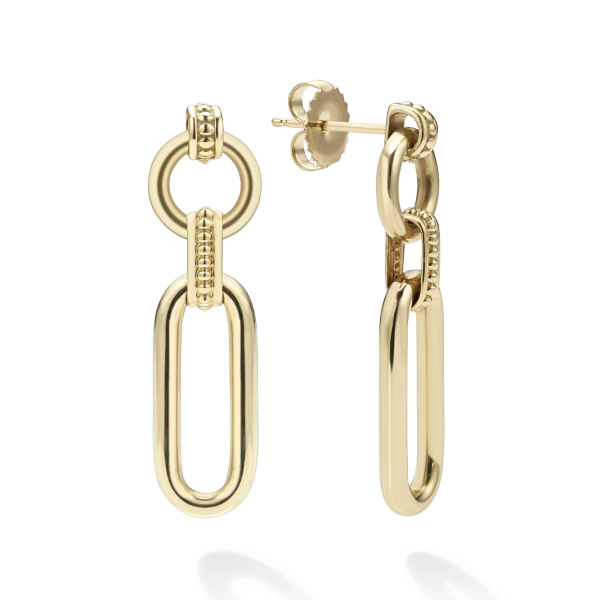 "Signature Caviar" Link Drop Earrings in 18kt Yellow Gold