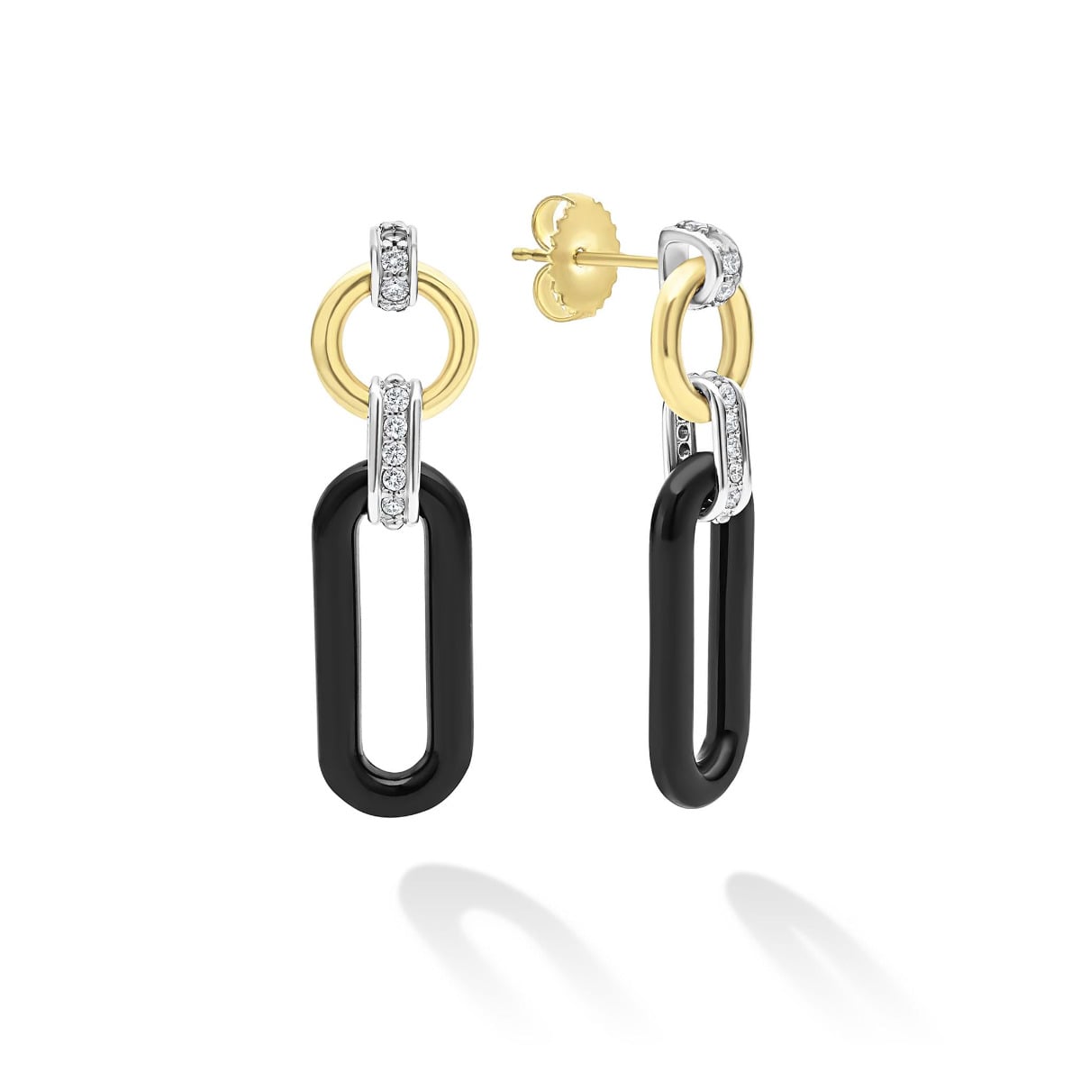 LAGOS "Signature Caviar" Diamond & Ceramic Link Drop Earrings