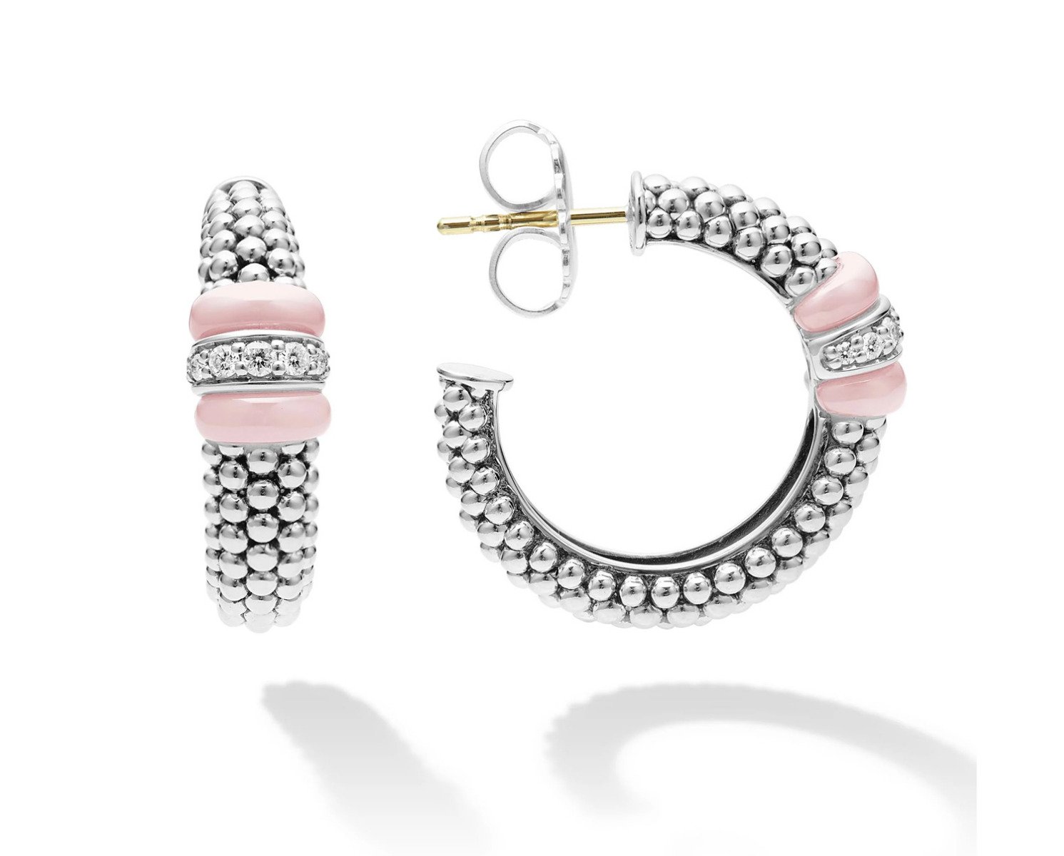 LAGOS "Pink Caviar" Ceramic Caviar Diamond Hoop Earrings