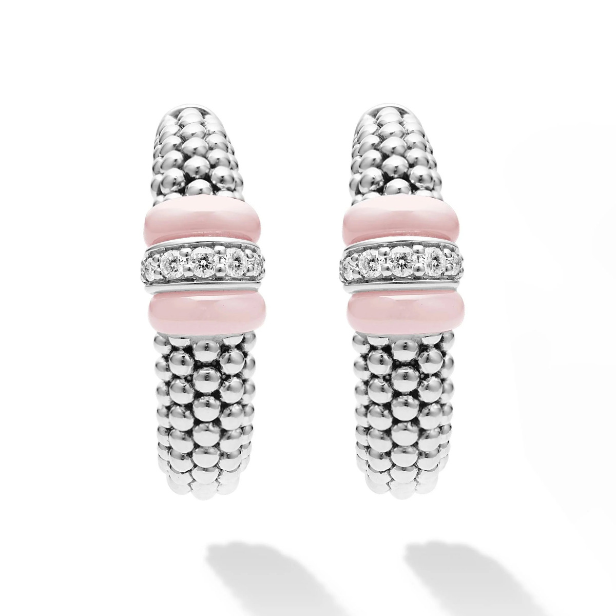 "Pink Caviar" Ceramic Caviar Diamond Hoop Earrings