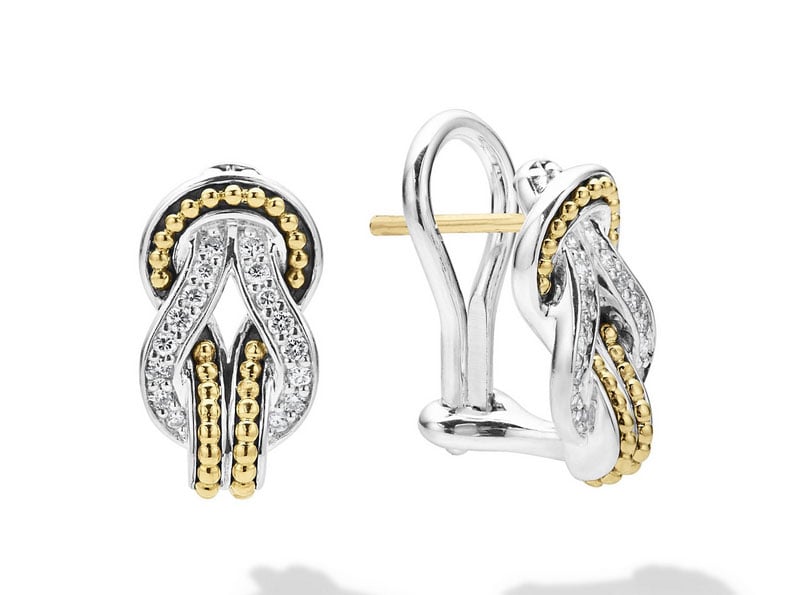 LAGOS  "Newport" Large Two Tone Knot Diamond Omega Clip Earrings
