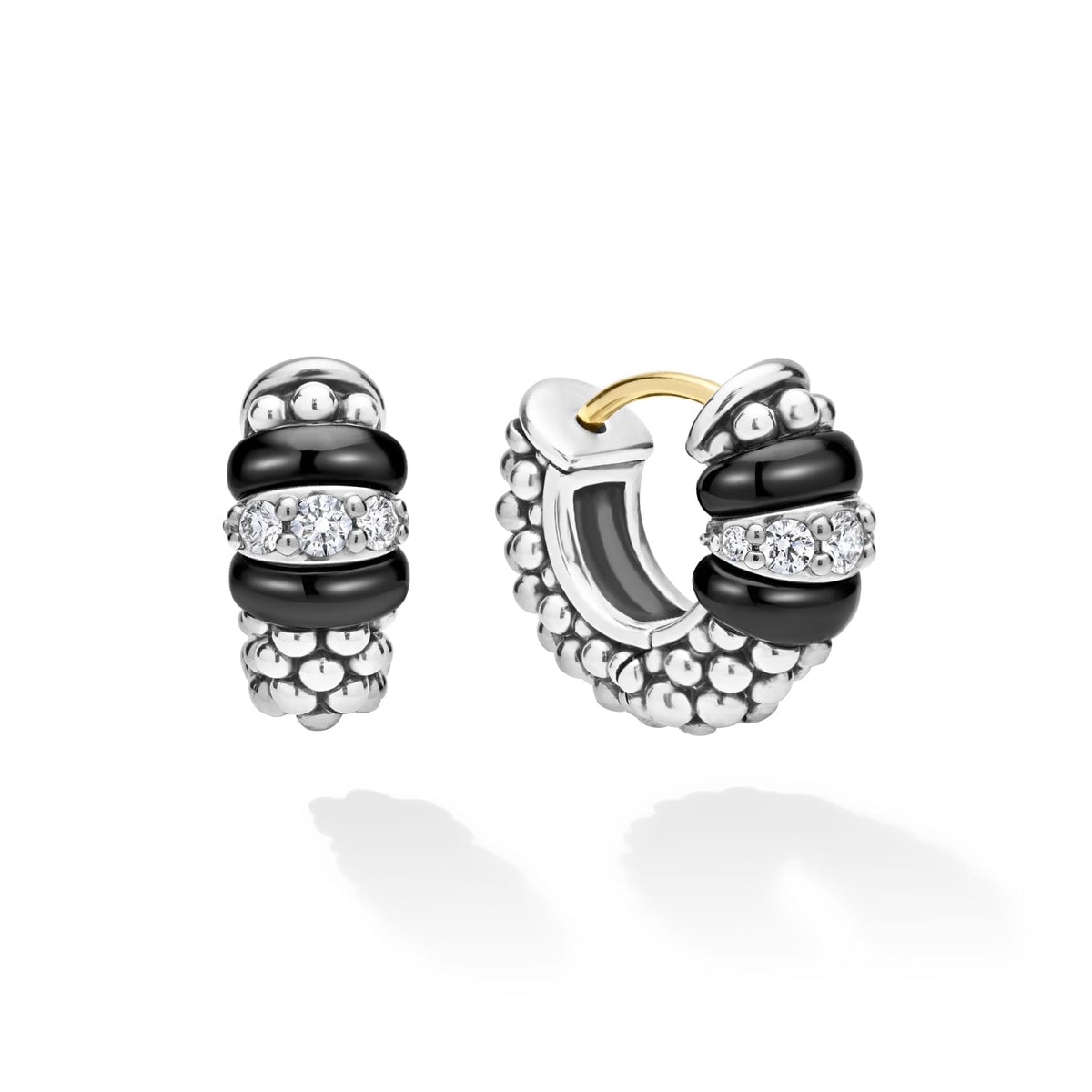 LAGOS "Black Caviar" Two-Tone Caviar Beaded Hoop Earrings
