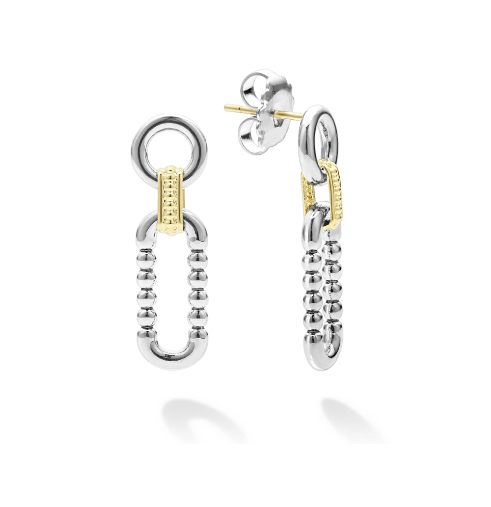 LAGOS Signature Caviar Two Tone Link Drop Earrings