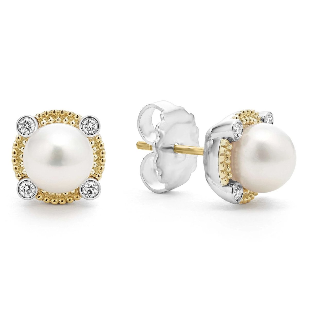 LAGOS "Luna" Pearl Diamond Stud Earrings