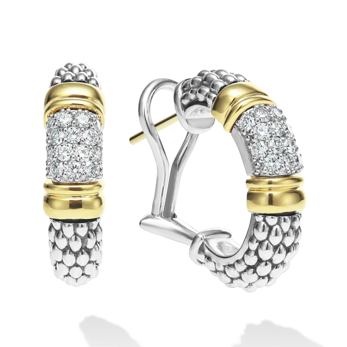 "Signature Caviar" Two-Tone Caviar Diamond Hoop Earrings