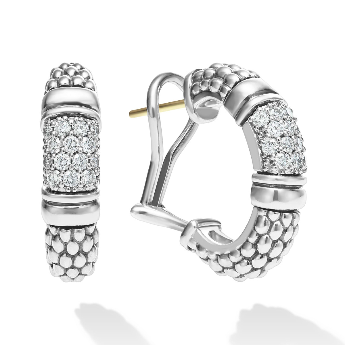 "Signature Caviar" Silver Caviar Diamond Hoop Earrings