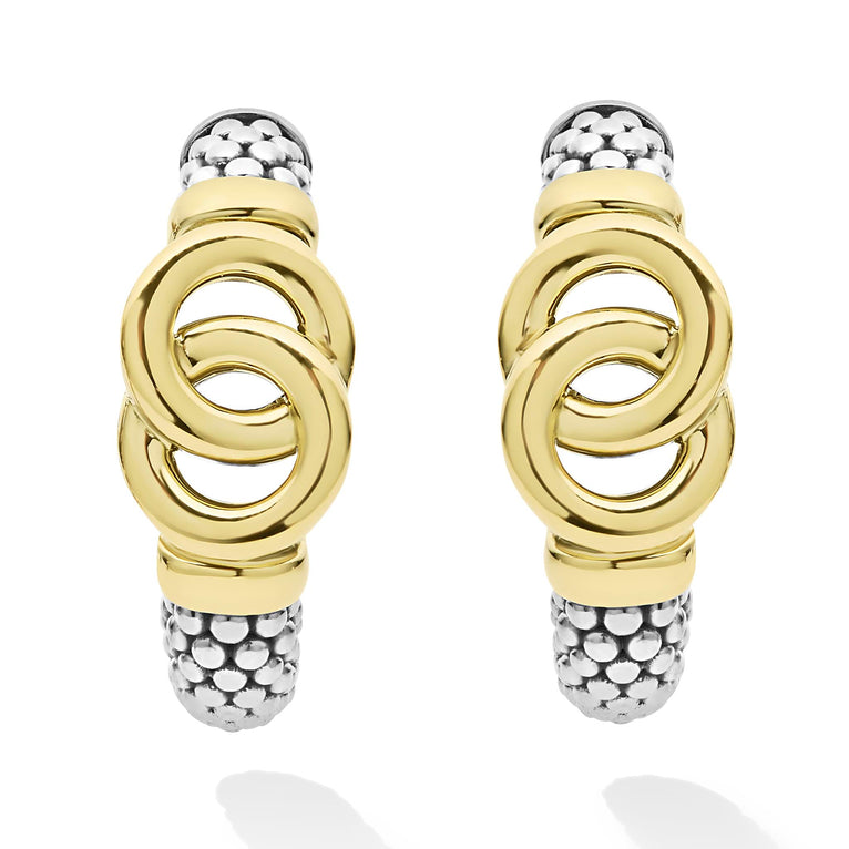 "Signature Caviar" Two-Tone Interlocking Hoop Earrings