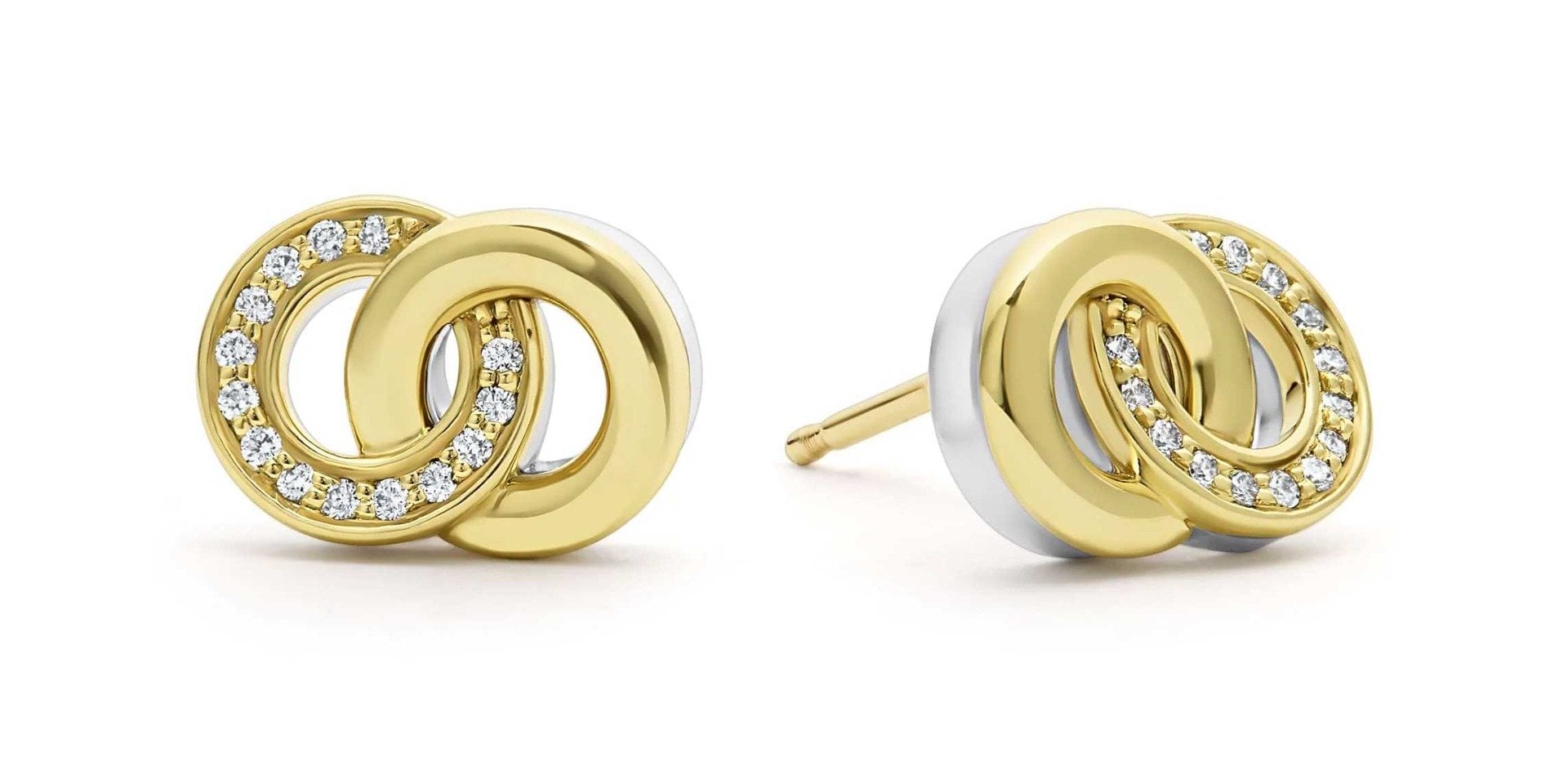 LAGOS "Signature Caviar" Two-Tone Interlocking Diamond Stud Earrings