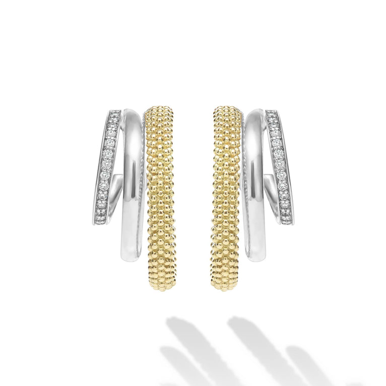 "Caviar Lux" Two-Tone Three Ring Diamond Hoop Earrings