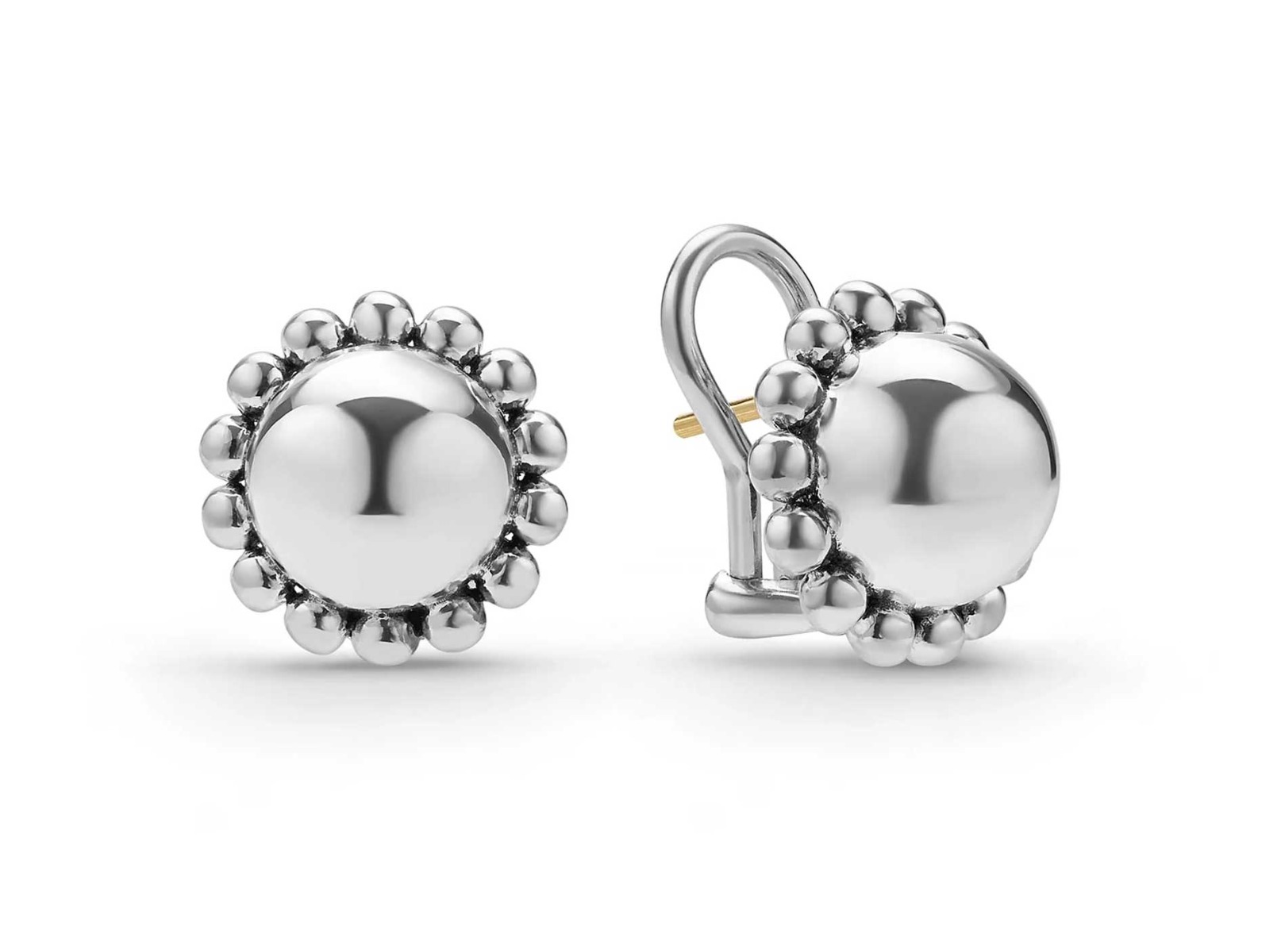 LAGOS "Caviar Bubbly" Silver Round Omega Clip Earrings