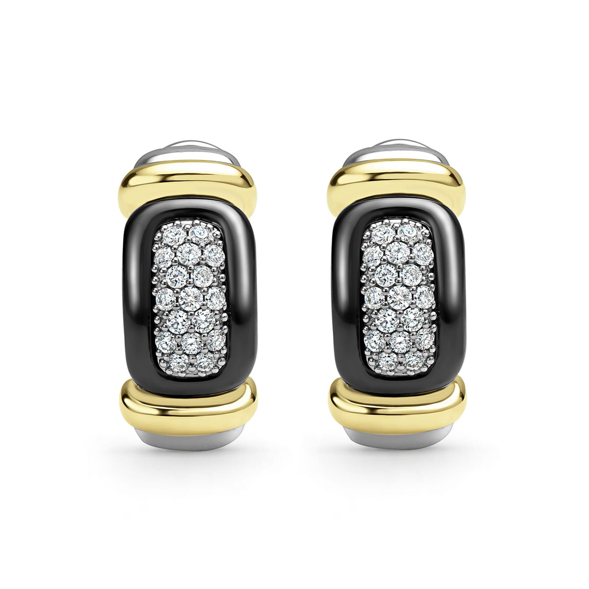 "Black Caviar" Two-Tone Caviar Ceramic Huggie Earrings